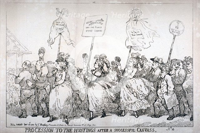 'Procession to the hustings after a successful canvass, no:14', 1784.                                Artist: Thomas Rowlandson
