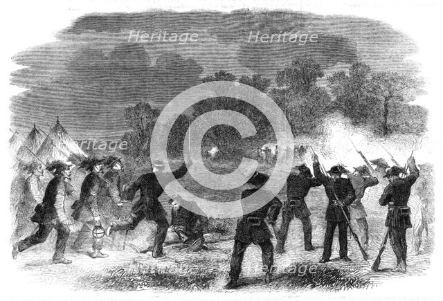 The Civil War in America: attack on the pickets of the Garibaldi Guard on the east branch..., 1861. Creator: Unknown.