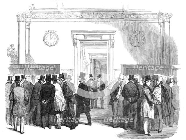 Lloyd's Merchants' Room - Reading the News of the Victory of the Alma, 1854. Creator: Unknown.