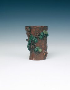 Boxwood brush pot with spider and snake, Qing dynasty, China, 18th century. Artist: Unknown