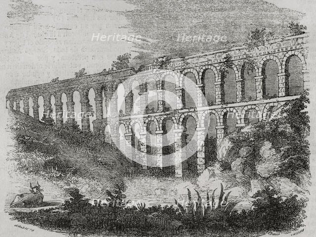 Aqueduct of Tarragona, also known as the Bridge of Ferreres or Pont del Diable, Catalonia, 1852. Creator: Cibera.