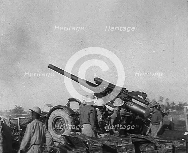 British Soldiers Firing Artillery, 1944. Creator: British Pathe Ltd.