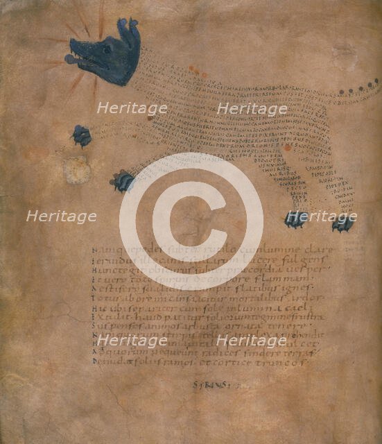 Illustration of the constellation Sirius, with text, c820-840 AD.  Creator: Unknown.