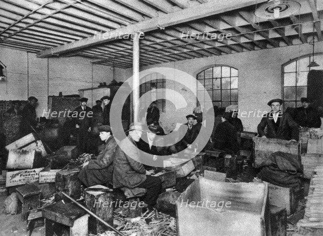 A wood-chopping workshop, London, 1926-1927. Artist: Unknown