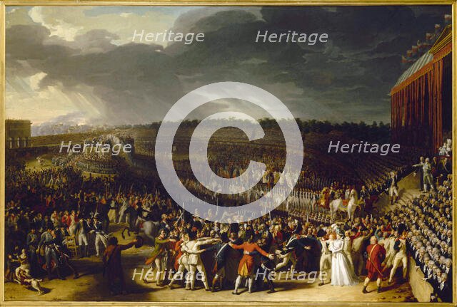 Fete de la Federation July 14, 1790, at the Champ-de-Mars, current 7th arrondissement, 1792. Creator: Charles Thevenin.