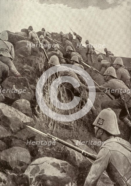 'Paardeberg: The Canadians Storming An Outlying Kopje', February 1900, (c1900).  Creator: Thiele & Co.