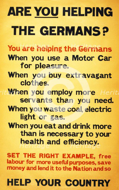 WW1 Poster appealing to the public to support the war effort by being frugal, 1917. 