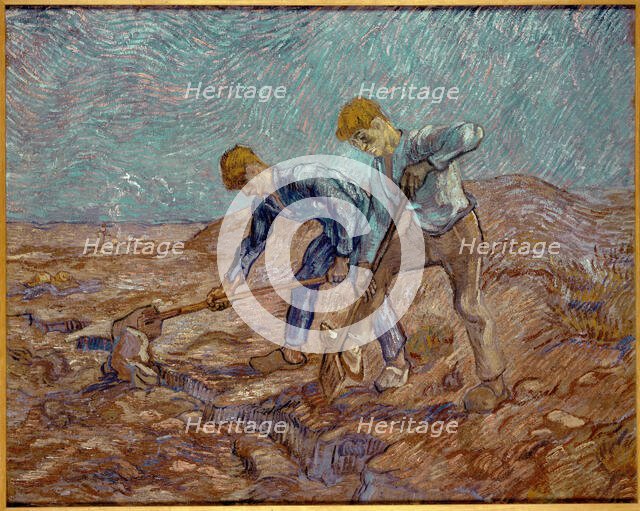 Two Peasants Digging (after Millet), 1889. Creator: Gogh, Vincent, van (1853-1890).