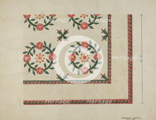 Quilted Applique Coverlet, c. 1936. Creator: Edward L Loper.