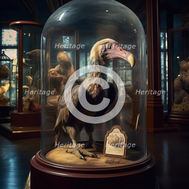 AI IMAGE - Dodo in a glass case in a museum, 2023.  Creator: Heritage Images.