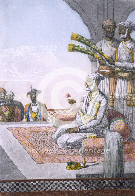 A Rahjah with attendants, pub. 1808-12. Creator: Franz Balthazar Solvyns (1760-1824).