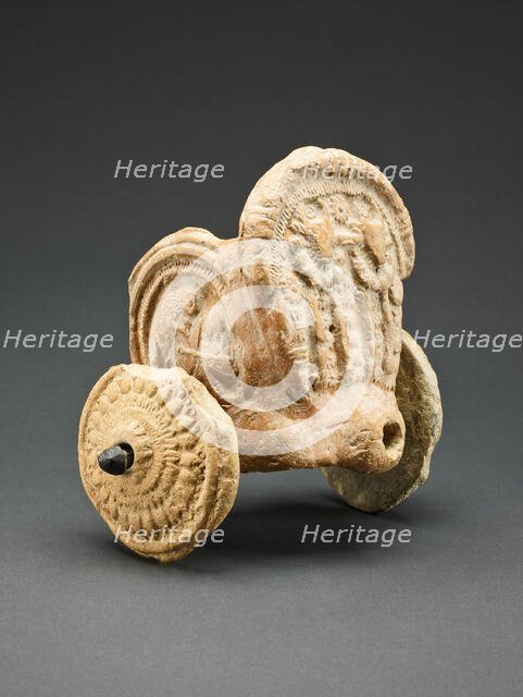 Toy Cart with Lion Charging a Warrior on the Side and Wheels with Lotus Motifs, 1st century B.C. Creator: Unknown.