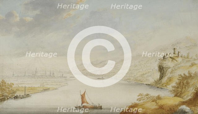 View over the Rhine with a town in the distance, c1690s. Creator: Jan van Call.