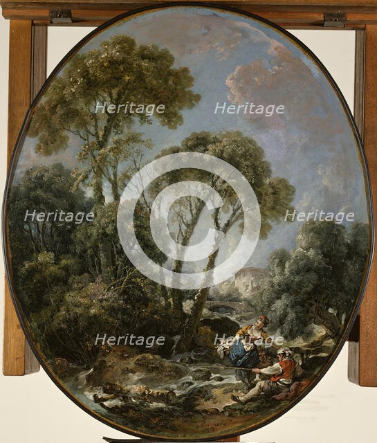 Landscape with Fisherman and a Young Woman, 1769. Creator: Francois Boucher.