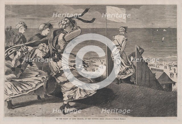 On the Bluff at Long Branch, at the Bathing Hour (Harper's Weekly, Vol. XIV), August 6, 1870. Creator: Unknown.