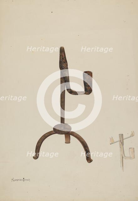 Rush Holder with Candle Socket, c. 1937. Creator: H. Langden Brown.