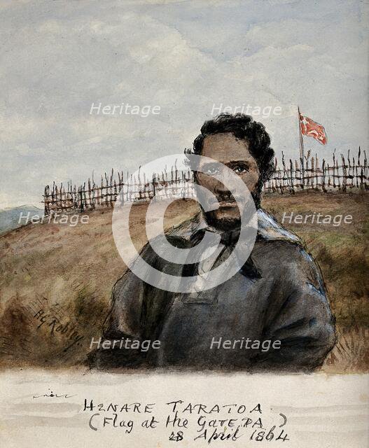 Henare Taratoa: a chief of the Ngai Te Rangi tribe, in the heroic act of getting water..., (1864?). Creator: Major HG Robley.