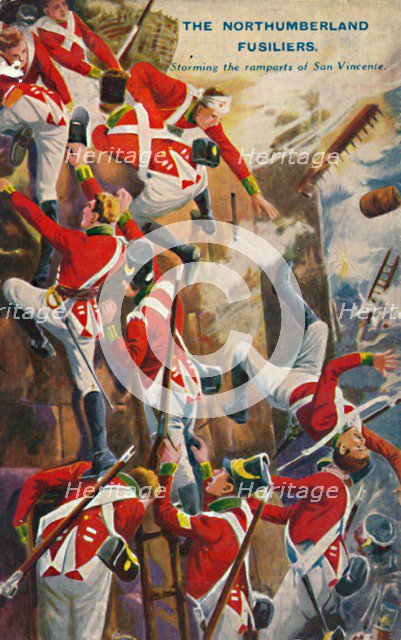 'The Northumberland Fusiliers. Storming the ramparts of San Vincente', 1812, (1939).  Artist: Unknown.