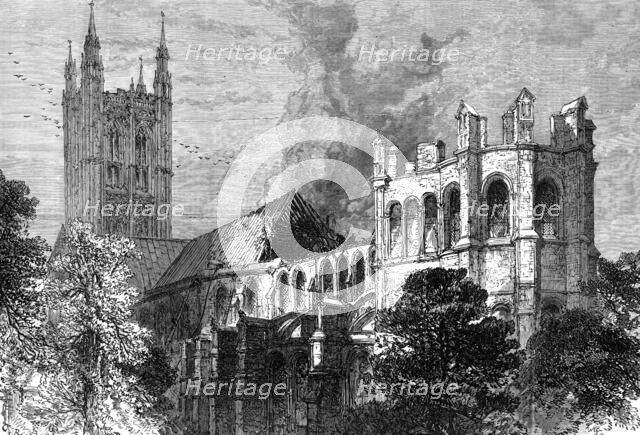 The fire at Canterbury Cathedral, 1872. Creator: Unknown.