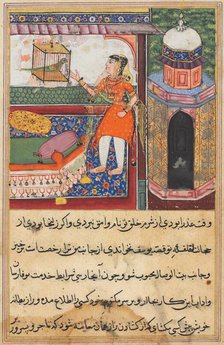 Page from Tales of a Parrot (Tuti-nama): Tenth night: The parrot addresses Khujasta..., c. 1560. Creator: Unknown.