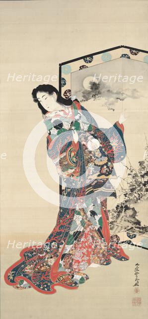 Beauty Before a Screen, 1800s. Creator: Kawanabe Kyosai (Japanese, 1831-1889).