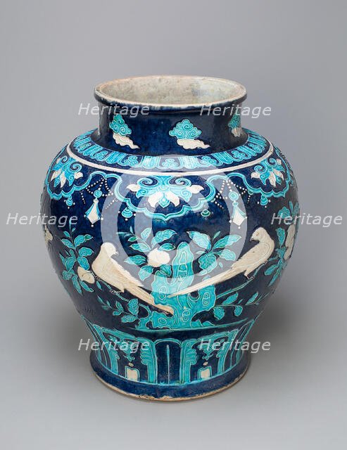 Jar with Birds and Butterflies on Flowering Branches, Ming dynasty (1368-1644). Creator: Unknown.