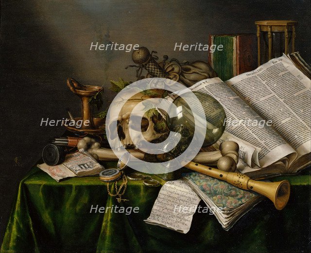 Vanitas. Still Life with Books, Manuscripts and a Skull. Artist: Collier, Edward (active 1662-1708)