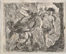 Orpheus and Eurydice, from 'Game of Mythology' (Jeu de la Mythologie), 1644. Creator: Stefano della Bella.