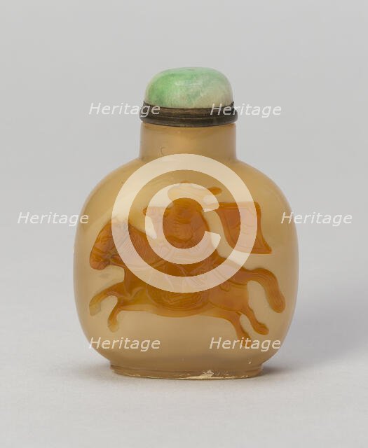 Snuff Bottle with Equestrian Bannerman with Flag, Qing dynasty (1644-1911), 1800-1900. Creator: Unknown.