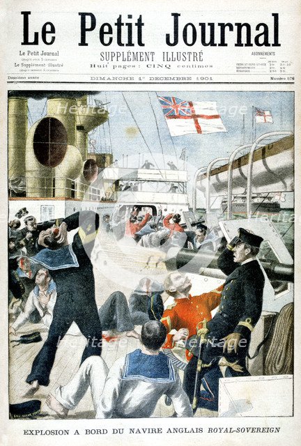 Explosion on board the British warship HMS 'Royal Sovereign', 1901. Artist: Unknown
