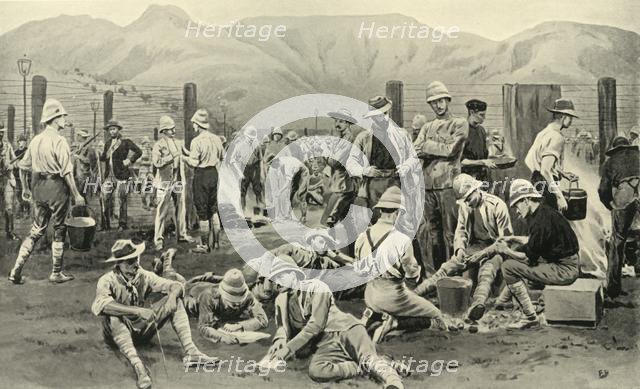 'British Prisoners Waiting for Release: The Camp at Nooitgedacht', 1901. Creator: Frank Dadd.
