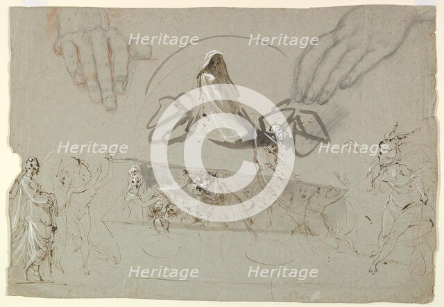 Studies of Fairies with a Pair of Hands (possibly representing the Opening of Pandora's Box), 1784. Creator: William Lock.