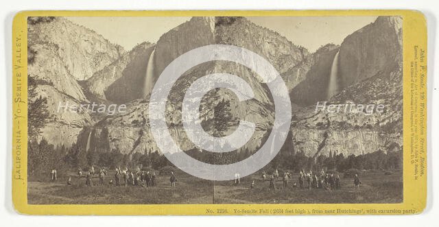 Yo-Semite Fall (2634 feet high), from near Hutchings', with excursion party, 1870. Creator: John P. Soule.