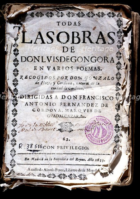 Cover of the book 'Todas las obras de Don Luis de Góngora en varios poemas' (All Works of Don Lui…