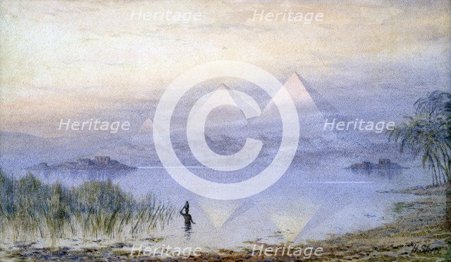 'The Pyramids During the Nile Flood', Egypt, 1888. Artist: Henry Noel Shore