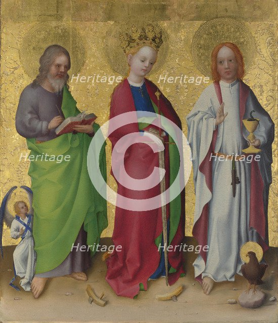 Saints Matthew, Catherine of Alexandria and John the Evangelist, c. 1450. Artist: Lochner, Stephan (ca 1400/10-1451)