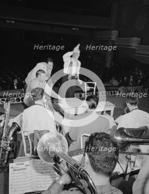 Portrait of Bob Graettinger, Pete Rugolo, and Stan Kenton, Richmond, Va.(?), 1947 or 1948. Creator: William Paul Gottlieb.