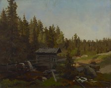 A water mill in a Finnish forest, 1857. Creator: Werner Holmberg.