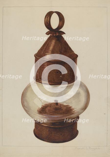 Street Hanging Lamp, c. 1938. Creator: Manuel G. Runyan.