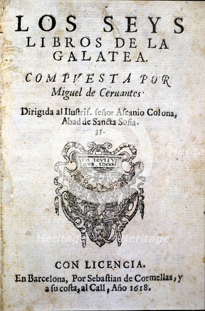 Cover 'Los seys libros de la Galatea' (The six books of Galatea), edition of the first book writt…