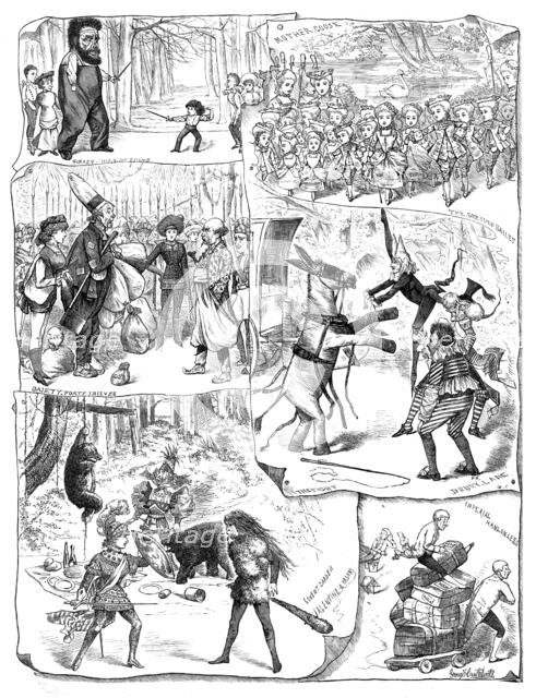 Scenes from the pantomimes, 1881. Creators: Unknown, George Cruikshank.