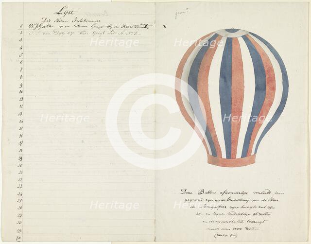 Air balloon and list of subscribers, 1700-1800. Creator: Anon.