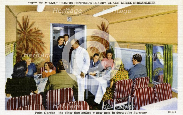 Palm Garden dining car on the 'City of Miami' streamliner train, USA, 1941. Artist: Unknown
