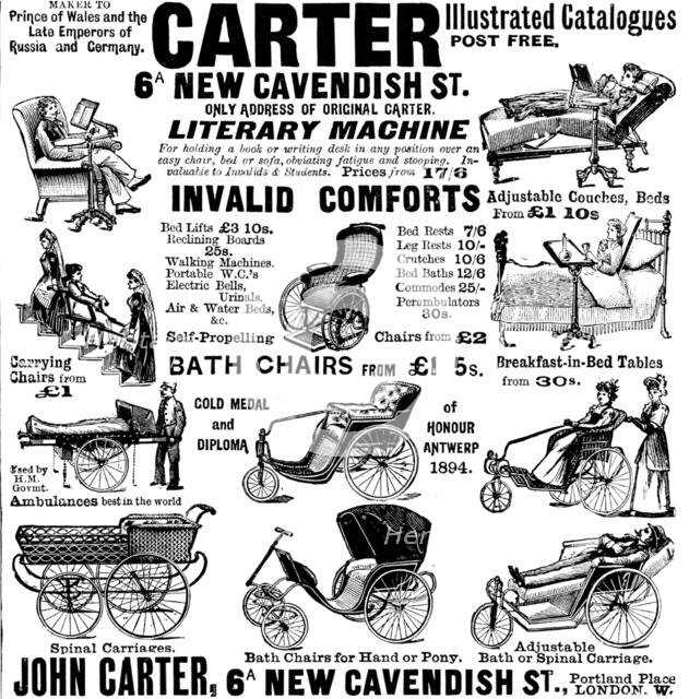 Advertisement for Carter's invalid comforts, 1898. Creator: Unknown.