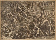 The Trojans repulsing the Greeks. After Giulio Romano, 1538. Creator: Scultori (called Mantovano), Giovanni Battista (1503-1575).