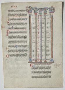 Single Leaf from a Decretum by Gratian: Quadruple Arcade with Concordance..., c. 1160-1165. Creator: Unknown.