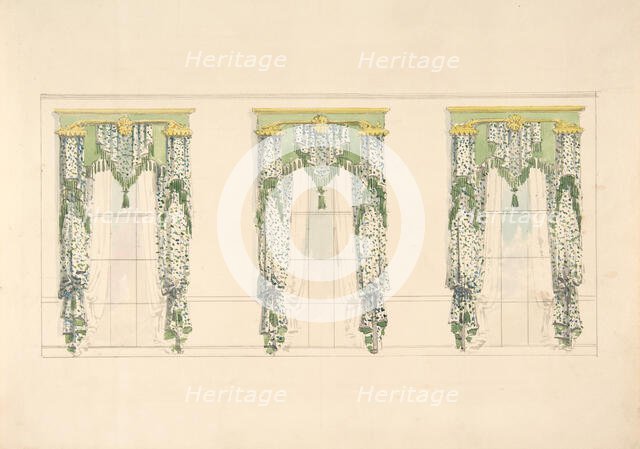 Design for Green and White Curtains with Green Fringes and a Green and.., early 19th century. Creator: Anon.