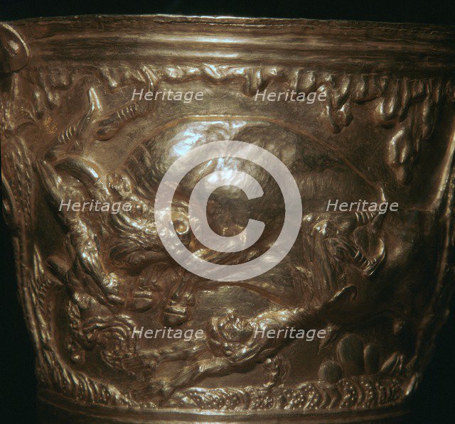 Gold Greek cup with a wild bull motif, 15th century BC. Artist: Unknown