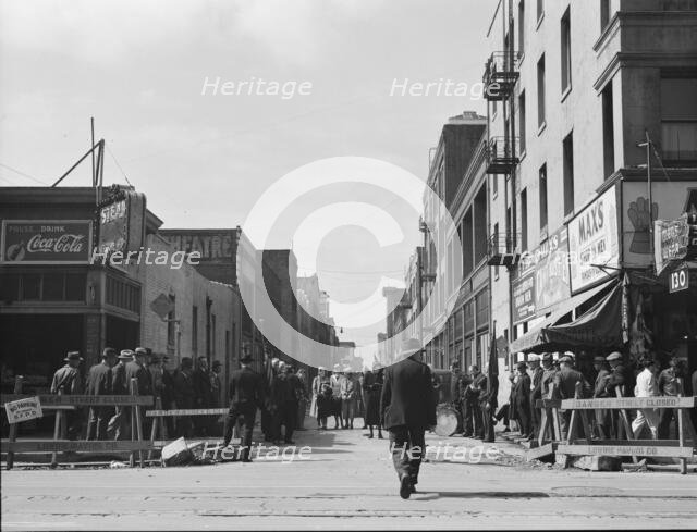 General view of army and crowds, Salvation Army, San Francisco, California, 1939. Creator: Dorothea Lange.
