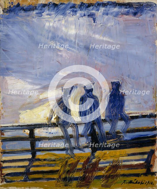 Boys on the Shore Railings, 1910. Creator: Juho Makela.